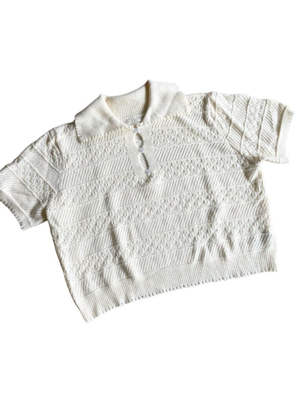 Cider Women's Ivory White Short Sleeve Collard Crop Sweater - Size 2XL